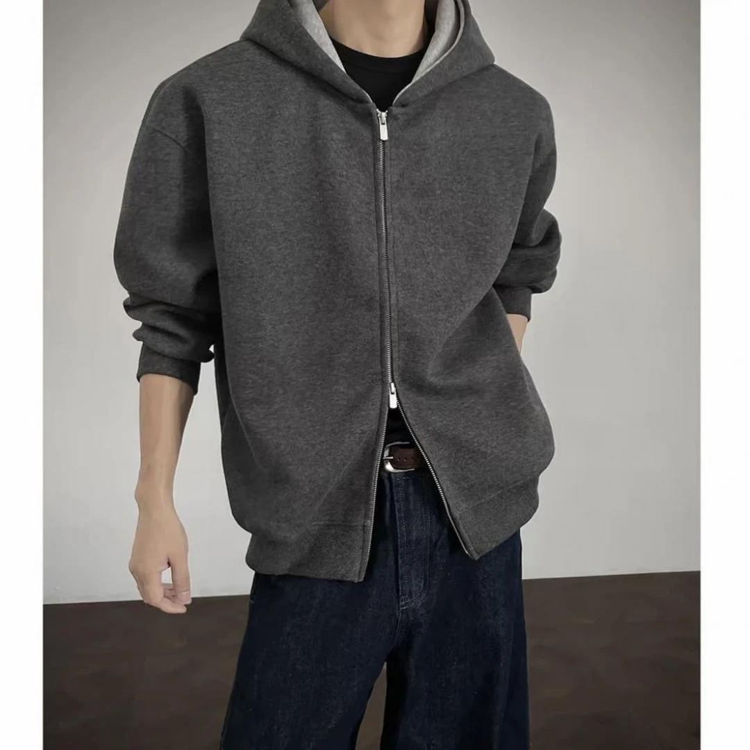 460G重磅拼色开衫卫衣男女同款连帽宽松休闲外套百搭运动情侣长袖