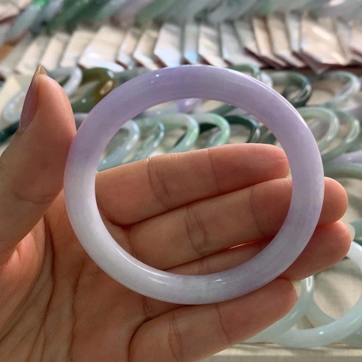 翡翠未镶嵌手镯紫色圆条54