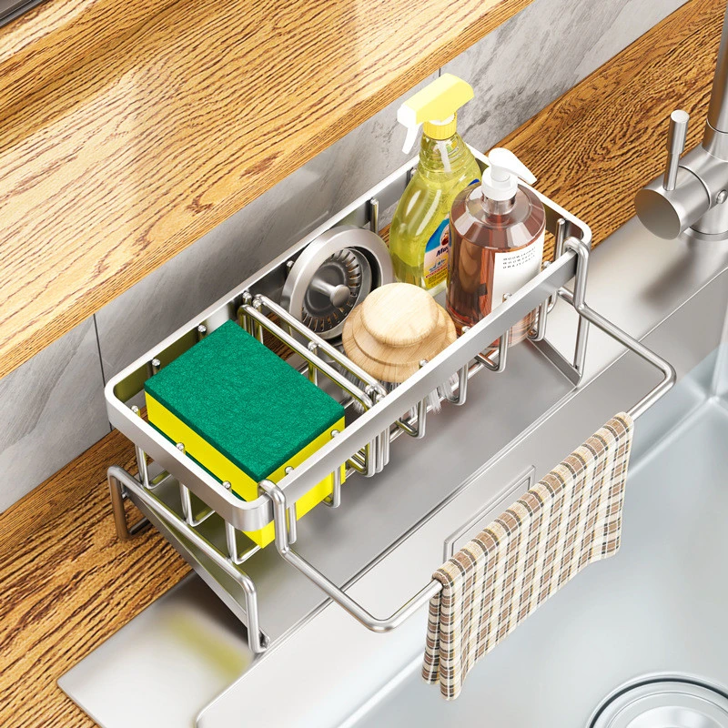 304不锈钢厨房水槽多层置物架抹布沥水架海绵钢丝球收纳架家用