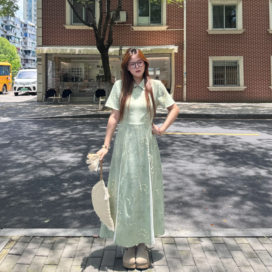 盈盈&南岛风大码国风长裙短袖新中式连衣裙女夏显瘦A字裙ZYY2006