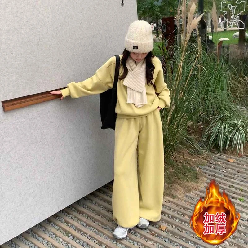2025秋冬季新款女士时尚休闲套装慵懒风刺绣卫衣卫裤加绒两件套潮