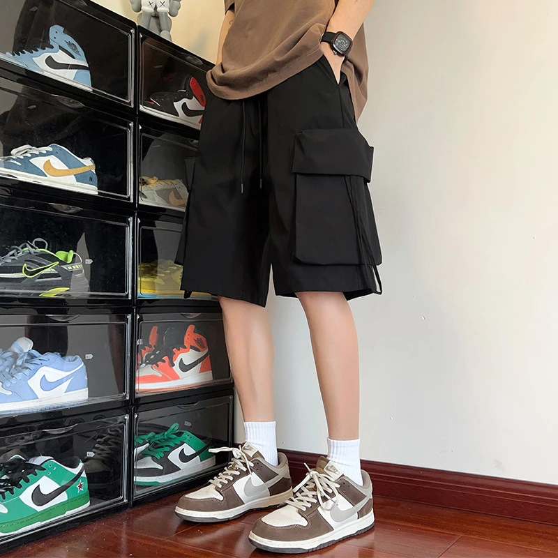 黑色大口袋工装短裤男夏季潮牌休闲男士裤子美式少年感运动五分裤