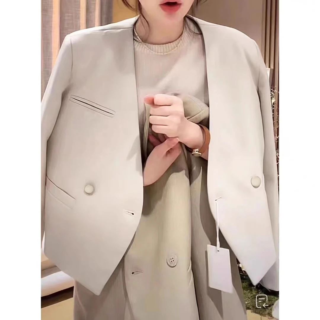 2025春季新款无领小西装外套女短款免烫减龄小个子西服女上衣气质
