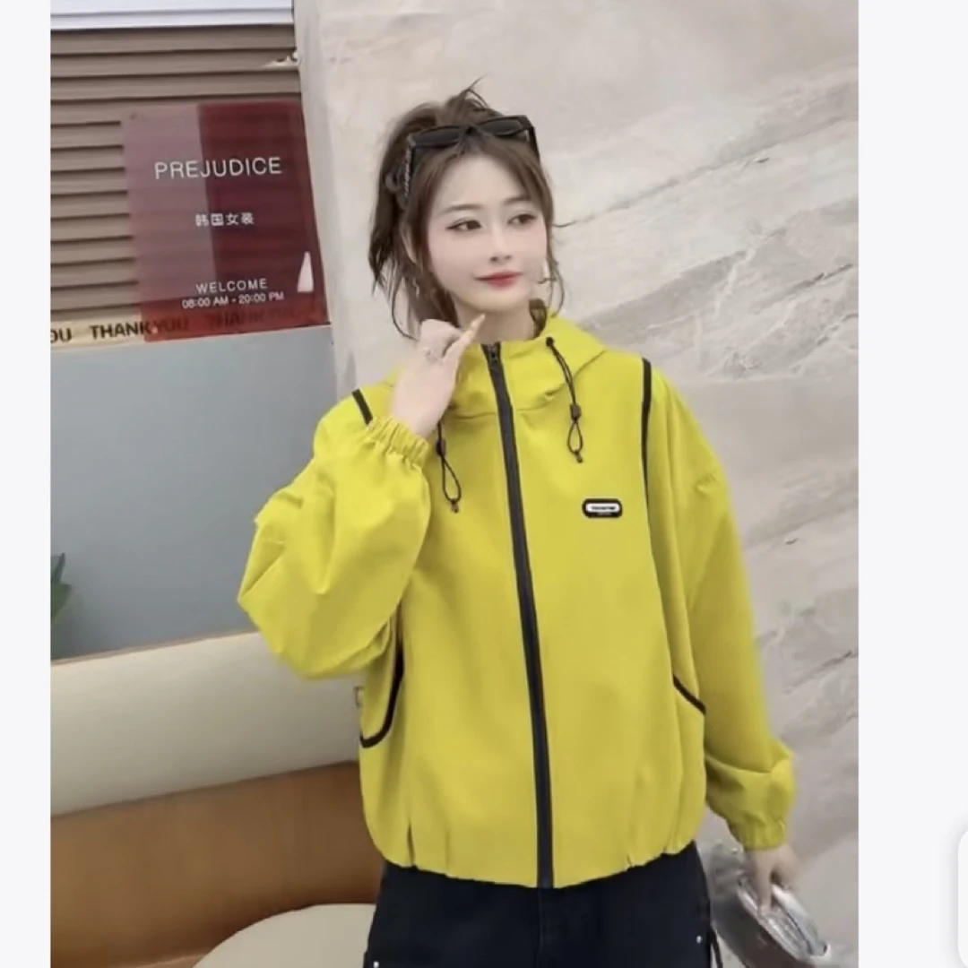 2025春秋新款韩版休闲连帽抽绳外套女高级感时尚洋气小个子