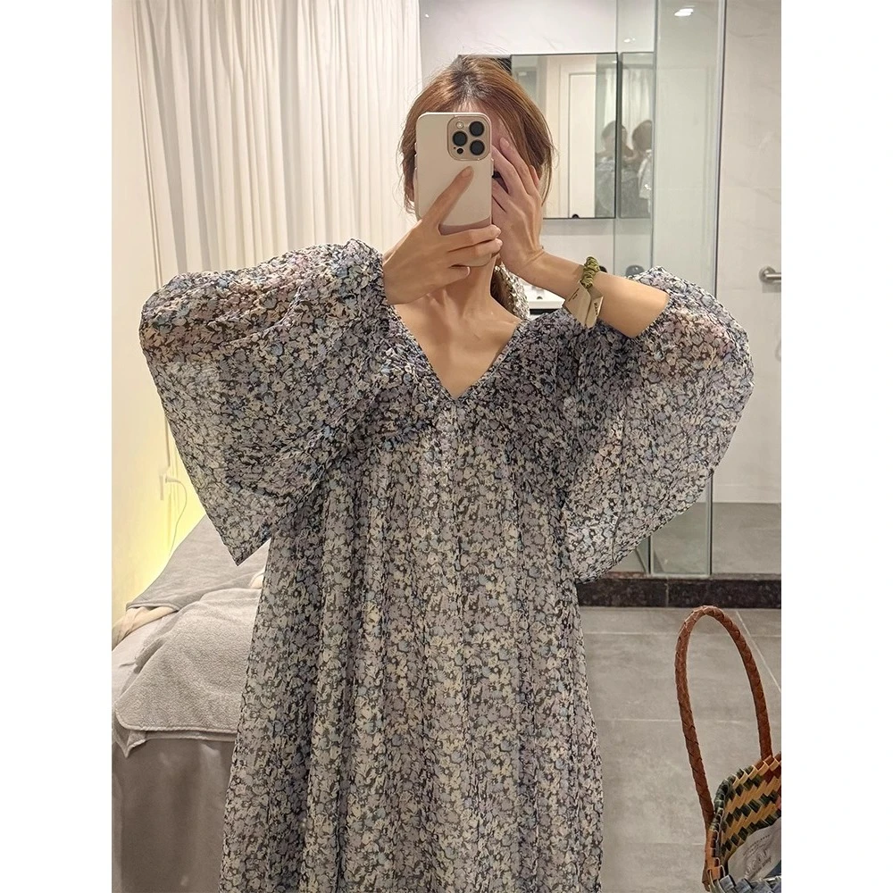 法式田园风复古碎花裙睡衣女夏季新款宽松连衣裙家居服睡裙可外穿