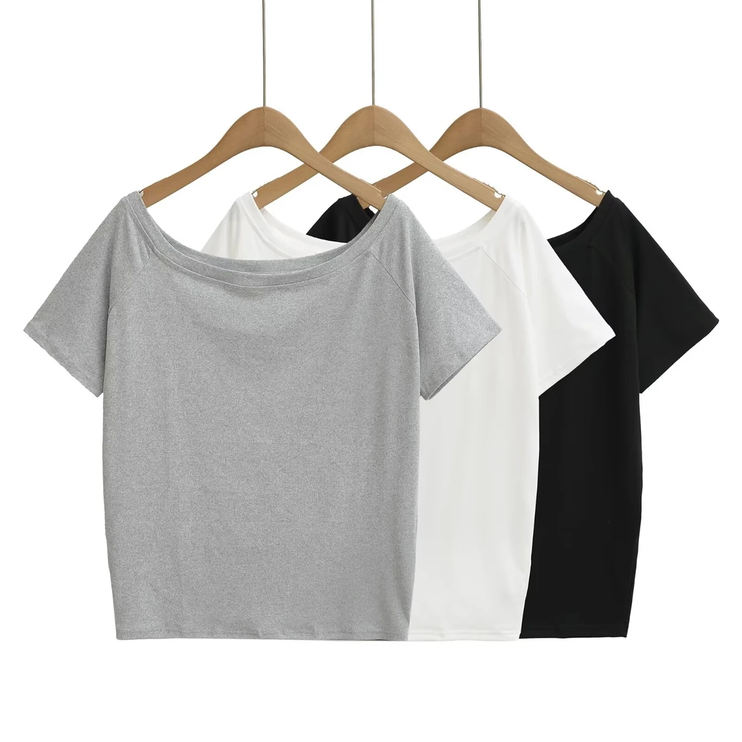 1052辣妹斜肩宽松T恤