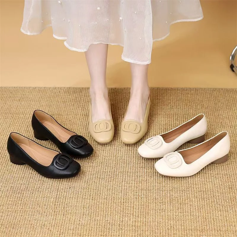 2025新款仙女风装饰粗跟单鞋女鞋粗跟皮鞋小香风柔软舒适百搭