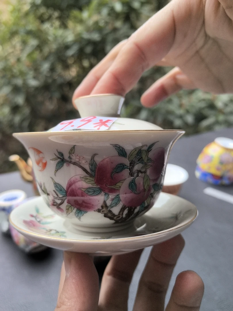 寿桃三才盖碗陶瓷