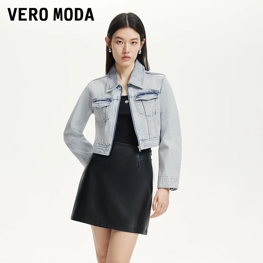 Vero Moda短外套【水洗蓝】春新翻领纽扣袖口短款牛仔325157008