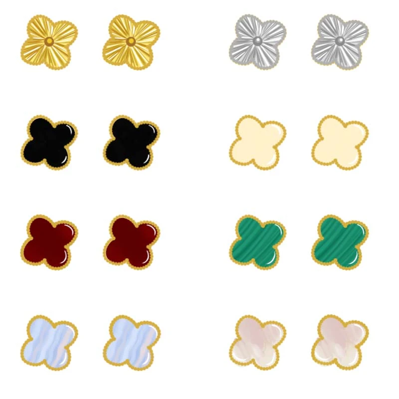 铜合金耳饰 原创设计日韩金色四叶草女千金风耳钉气质简约欧若精