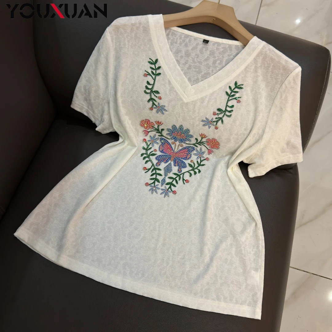 夏季新品女士短袖休闲T恤上衣女装时尚V领小衫卫衣89300