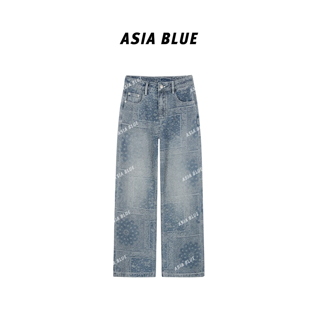 【ASIA BLUE】·腰果花 ·秋季无弹全身重工水洗提花直筒牛仔裤AB5591