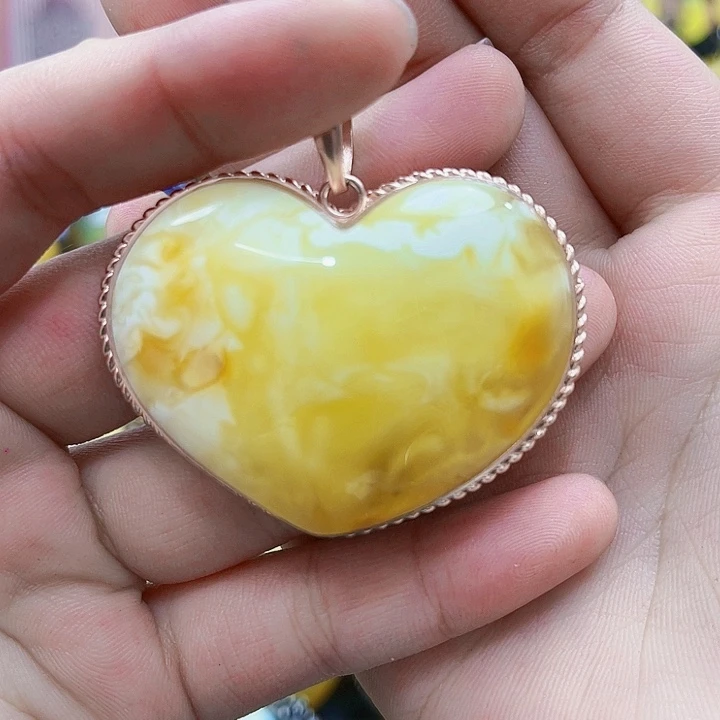 琥珀银S925镶嵌戒指吊坠