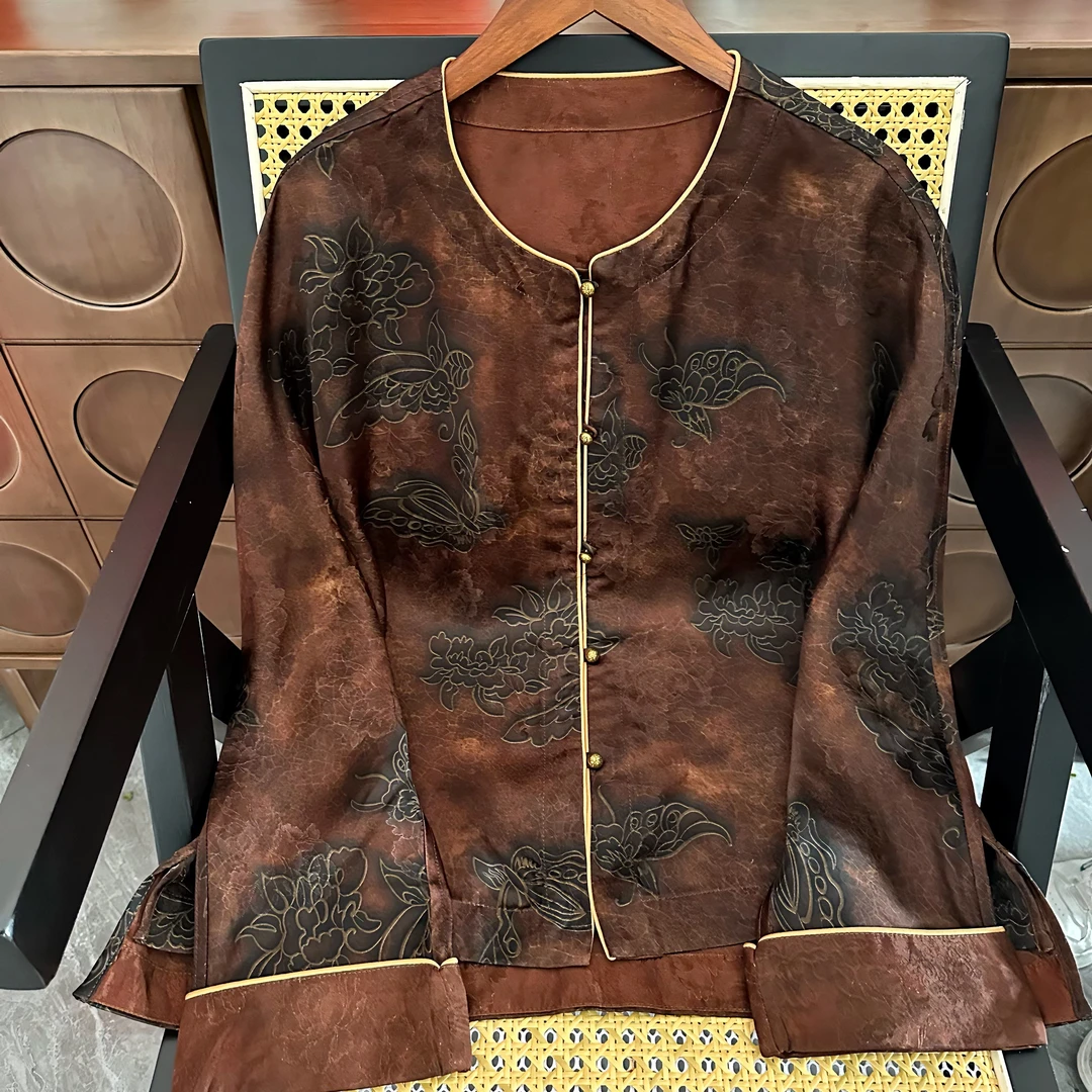 25年新款中式龟裂蝴蝶提花外套宽松上衣