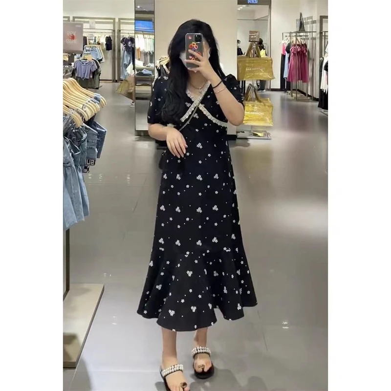 气质碎花宽松连衣裙韩版收腰甜美洋气