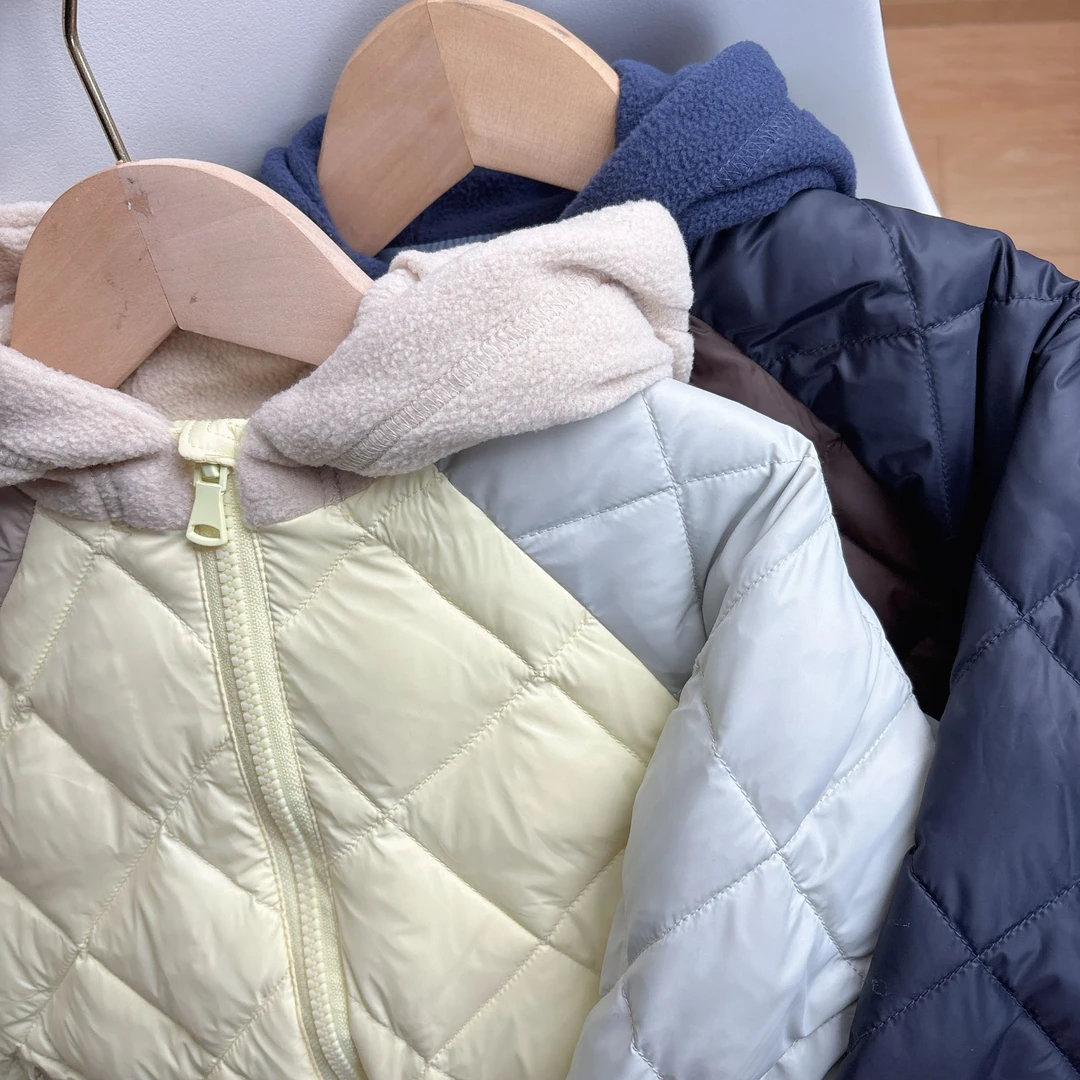 小家家3拼色鸳鸯款连帽绗缝保暖羽绒服90白鸭绒