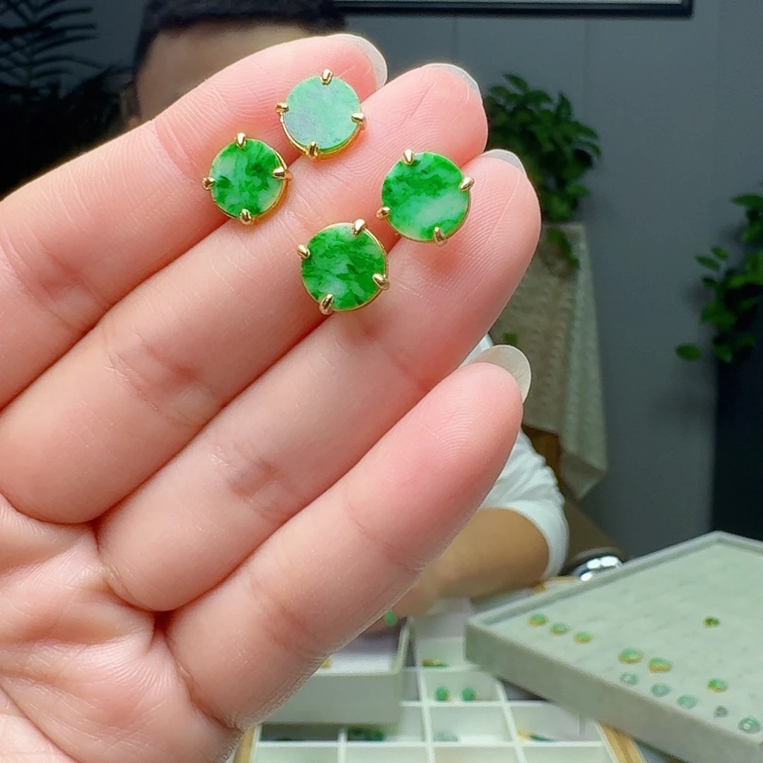 翡翠银S925镶嵌耳饰多样性发货其一