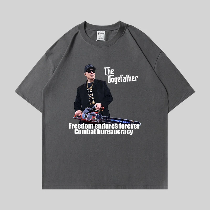 马斯克自由之锯T恤男士短袖美式休闲纯棉百搭宽松夏季重磅个性ins