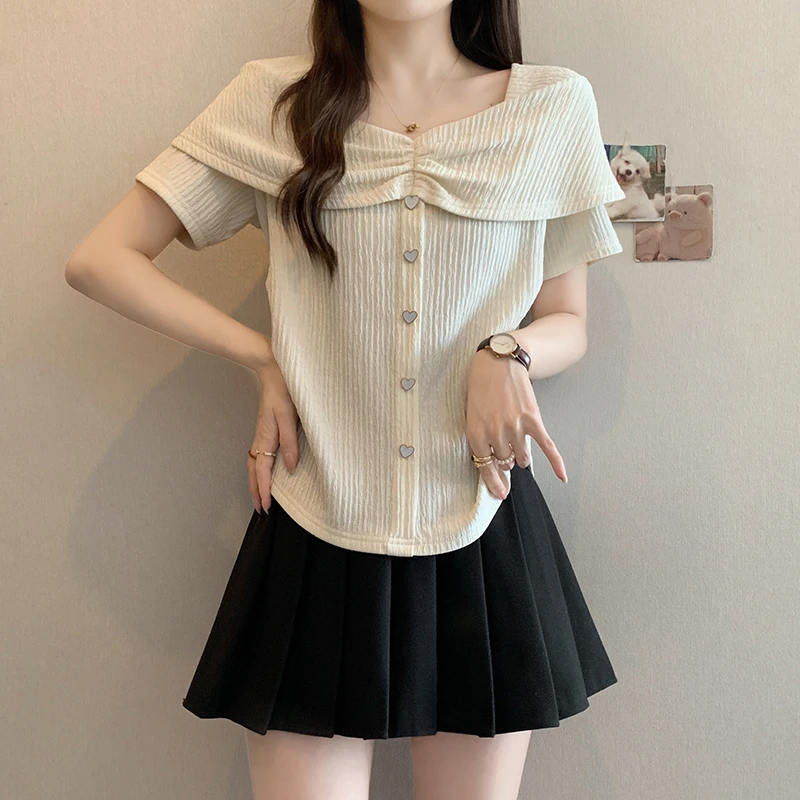 大码女法式设计感短袖T恤女2025夏季新款胖妹妹显瘦甜美减龄上衣