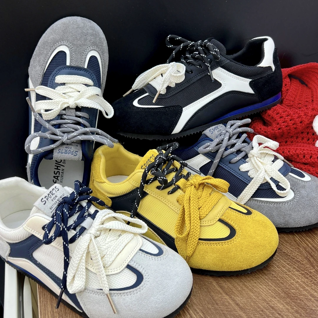 周小美【真皮飞织德迅】复古韩版透气德训鞋夏秋软底防滑德训鞋