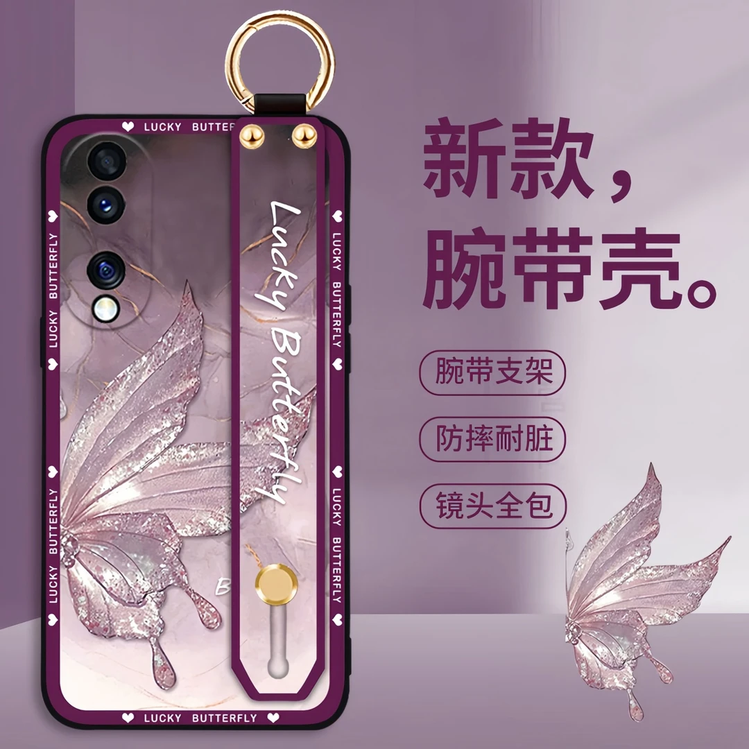蝴蝶适用华为荣耀90手机壳防摔90Pro腕带90GT斜挎挂绳硅胶女款软