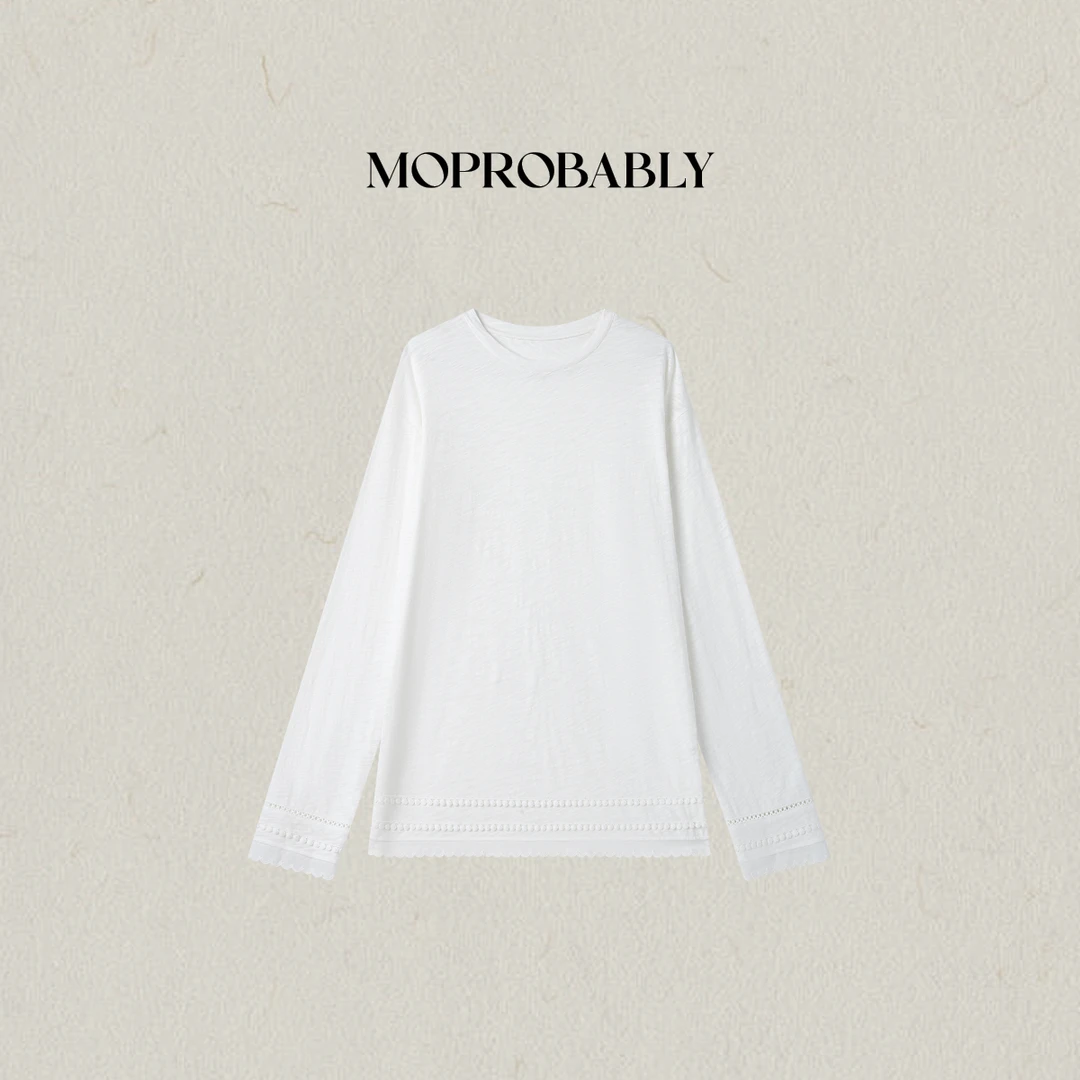 Moprobably李予诺「赫蕾」“亚麻+棉”肌理感蕾丝花边打底T恤L5447077