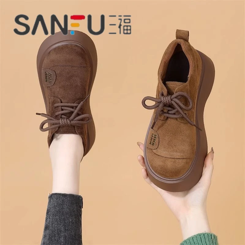 爆款厚底乐福鞋女2025单鞋女新款春秋百搭增高勃肯鞋轻便软底低帮