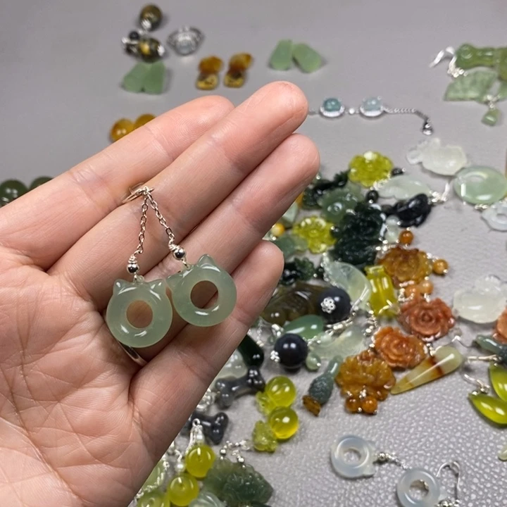 蛇纹石玉未镶嵌挂件耳饰耳环项链