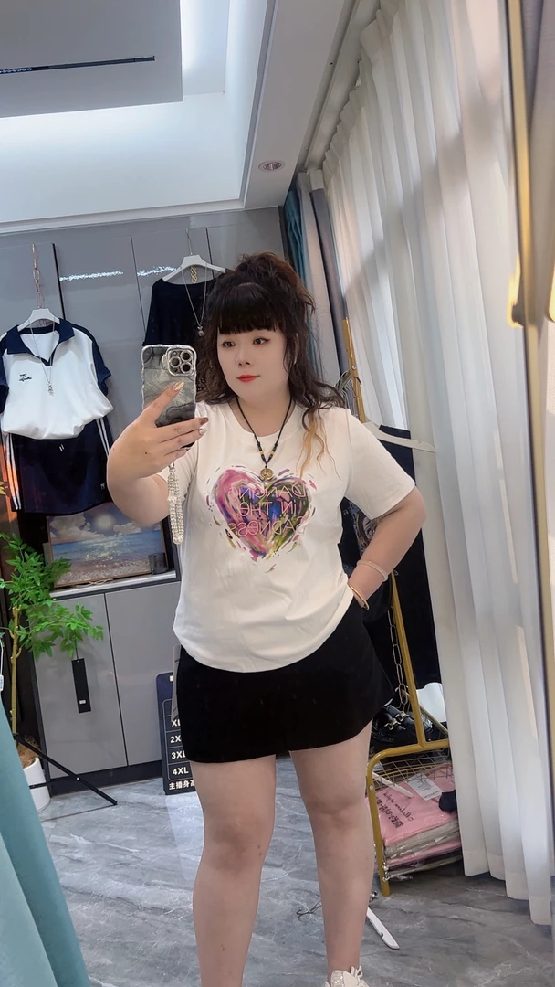 33797 夏装新款胖mm大码女韩系爱心字母印花正肩短袖T恤