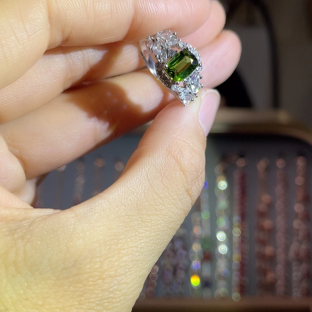 戒指银S925镶嵌碧玺