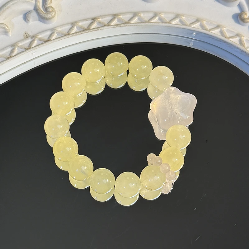 tx1041-粉水晶胖星星黄玉髓粉水晶跑环大珠百搭手串