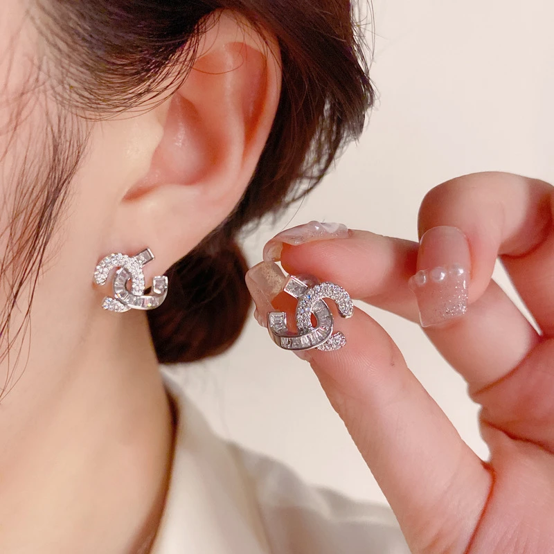 铜合金锆石耳饰 新款爆款C字款A51精致百搭s925针时尚个性气质