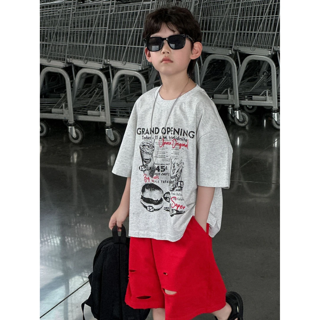 in 爱：qm25夏季男童韩版纯棉T恤儿童宽松短袖中小童休闲短袖25239