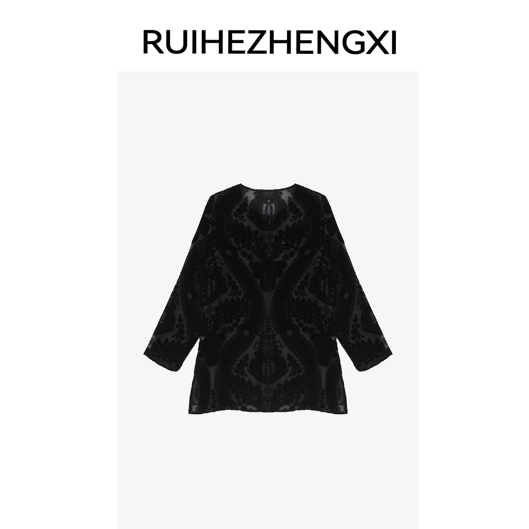 【NO退换不支持七天】｜瑞和正熙910031法式丝绒烧花衬衫