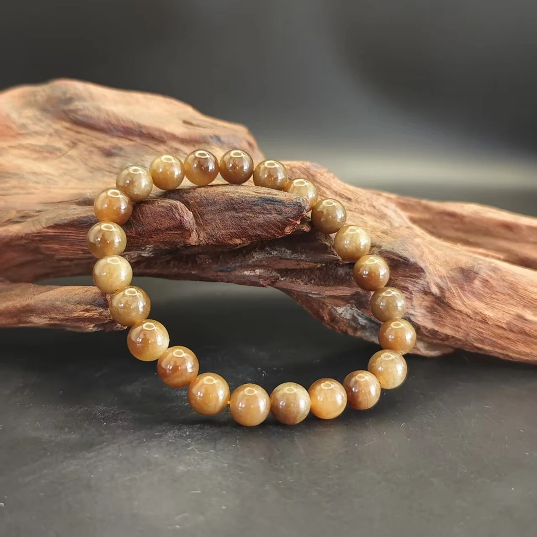 Q和田玉且末糖圆珠手串（卡8）2541