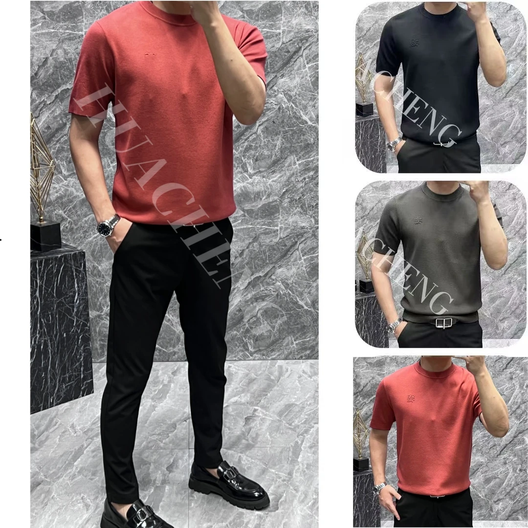 【HUACHENG】25年秋季轻奢高质感时尚男士舒适针织提花短袖HC2522