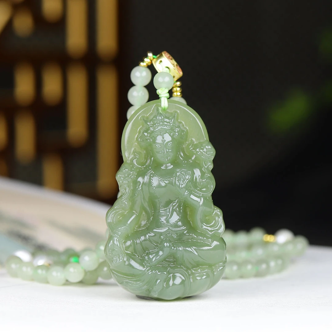 122548和田玉湖水绿度母挂件