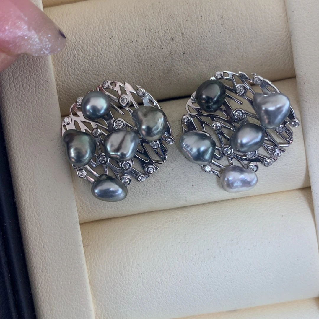 银S925镶嵌海水珍珠耳饰