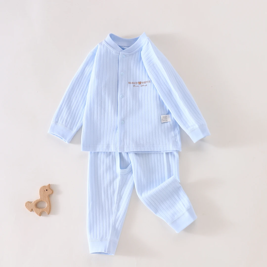 无骨婴幼儿分体套装开裆裤秋衣秋裤打底长袖宝宝睡衣分体100%纯棉