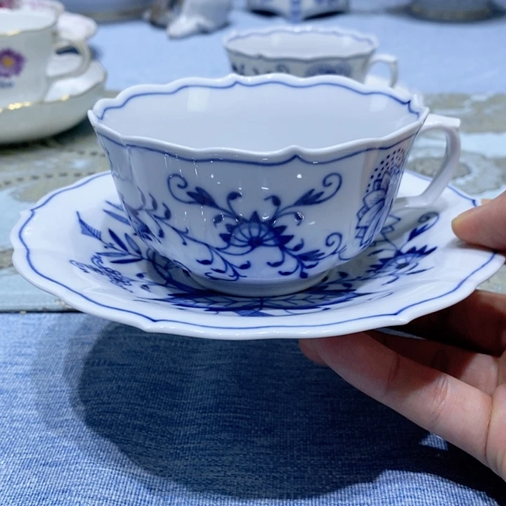 瓷片梅森一等蓝洋葱红茶杯有小磕