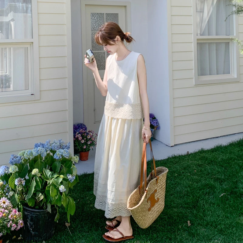 氛围感复古套装裙女2025夏季新款森系文艺范无袖背心半身裙两件套