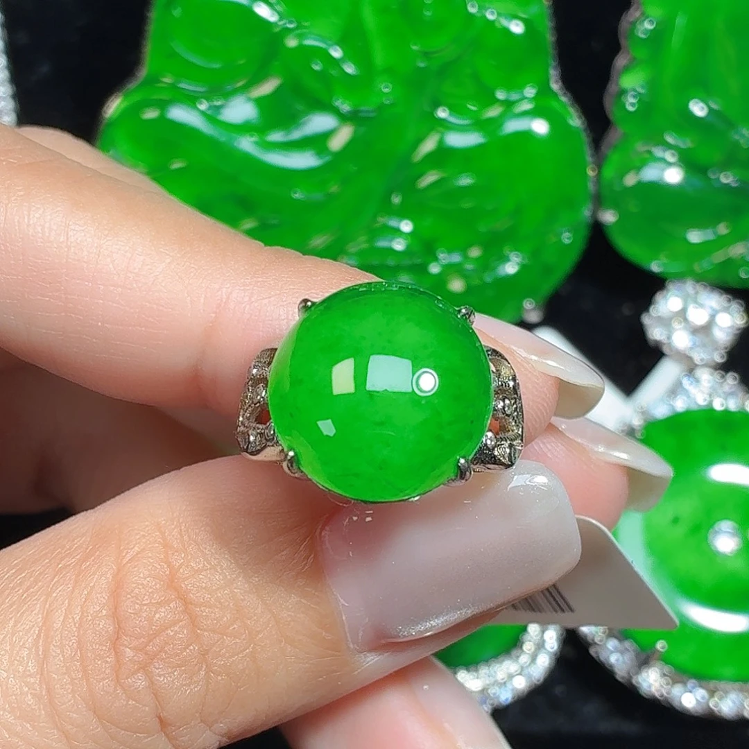 翡翠银S925镶嵌戒指天然A货翡翠