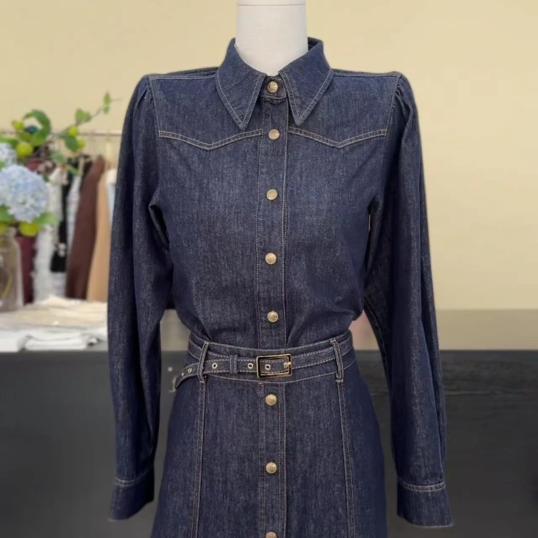 韩国高端定制蓝色牛仔套装衬衫半裙气质显瘦时尚百搭