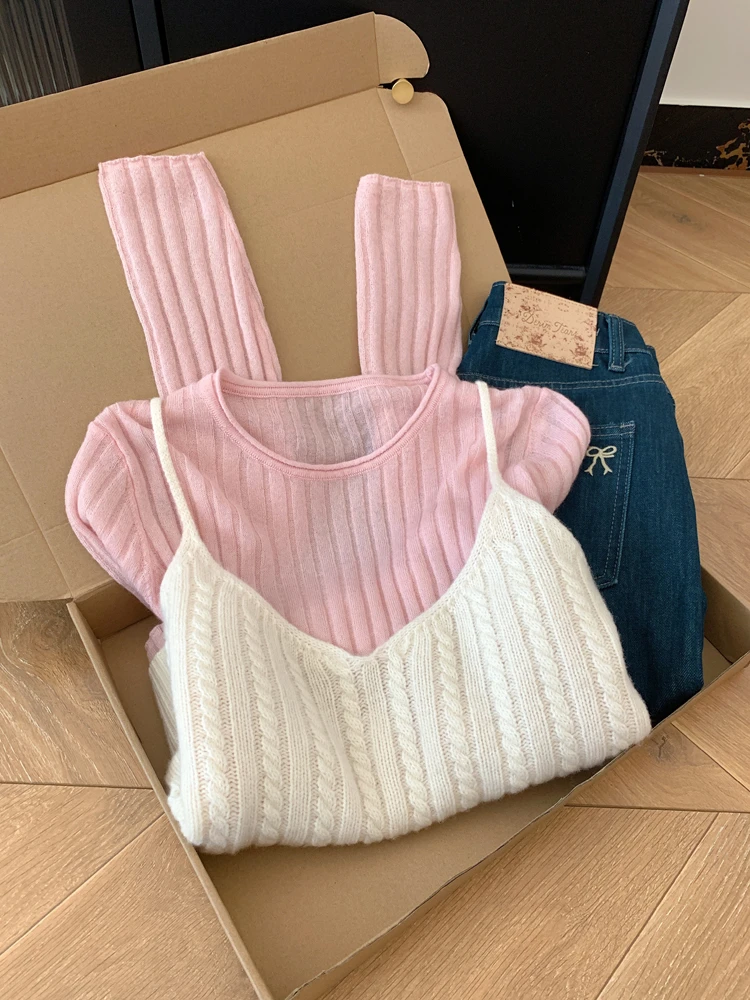法式高级感针织衫吊带叠穿长袖上衣女2025秋季新款设计感慵懒针织