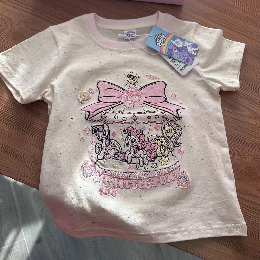 旋转木马宝莉~2025年早春夏款儿童休闲卡通夏季刺绣短袖T恤1