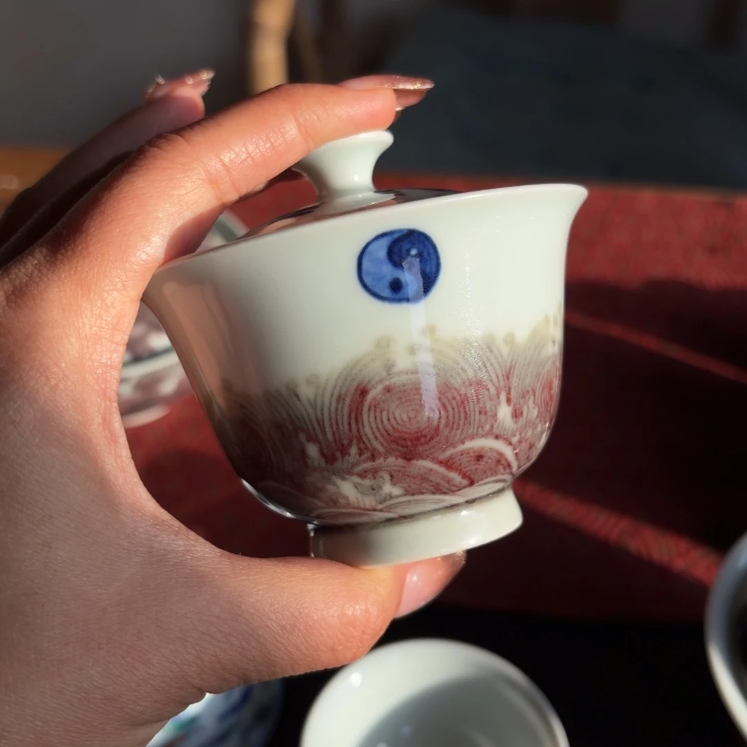 家***赓土燃柴窑釉里红海水八卦图