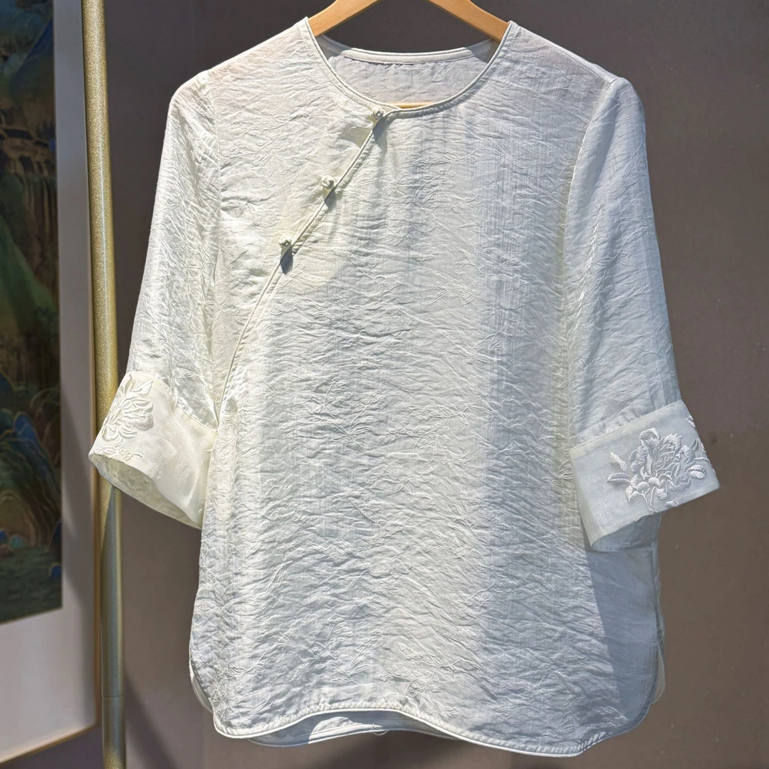 新清净心  芳华设计新中式复古提花上衣国风百搭提花上衣FH-A084