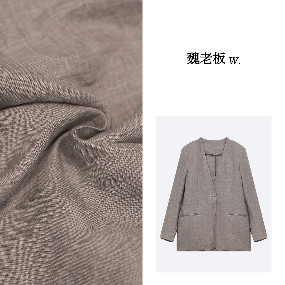 W.Diva【仲夏夜】高级廓形V领亚麻薄西装外套洋气衣服女1CDMDM055