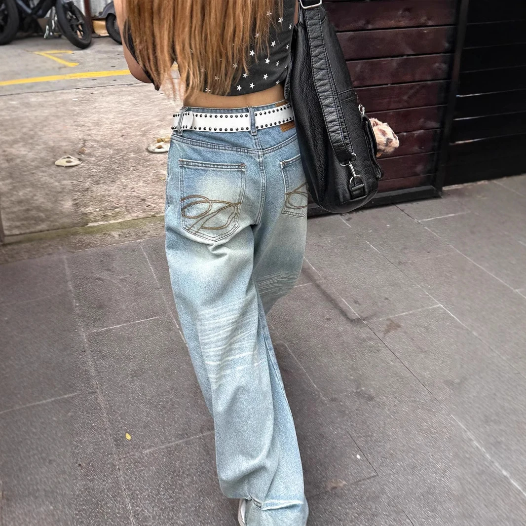 牛仔裤女夏季新款设计感大码美式高街复古牛仔裤女款爆款2025新款