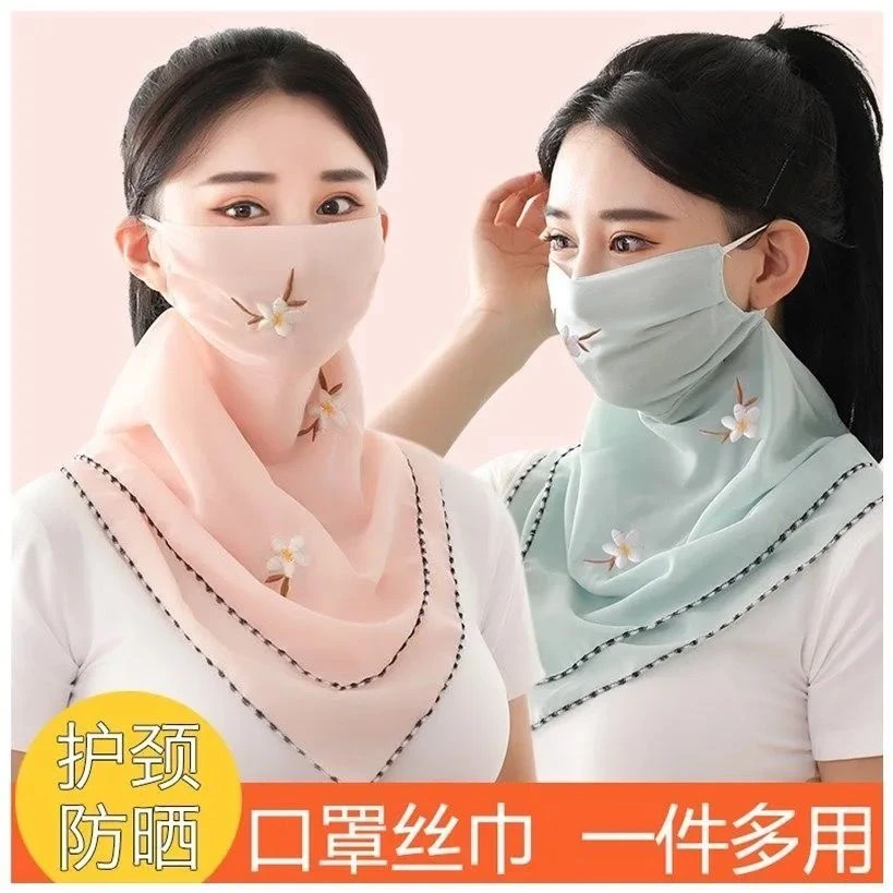防晒口罩女学生防紫外线护颈脖户外骑行开口透气遮阳防尘面罩纱布